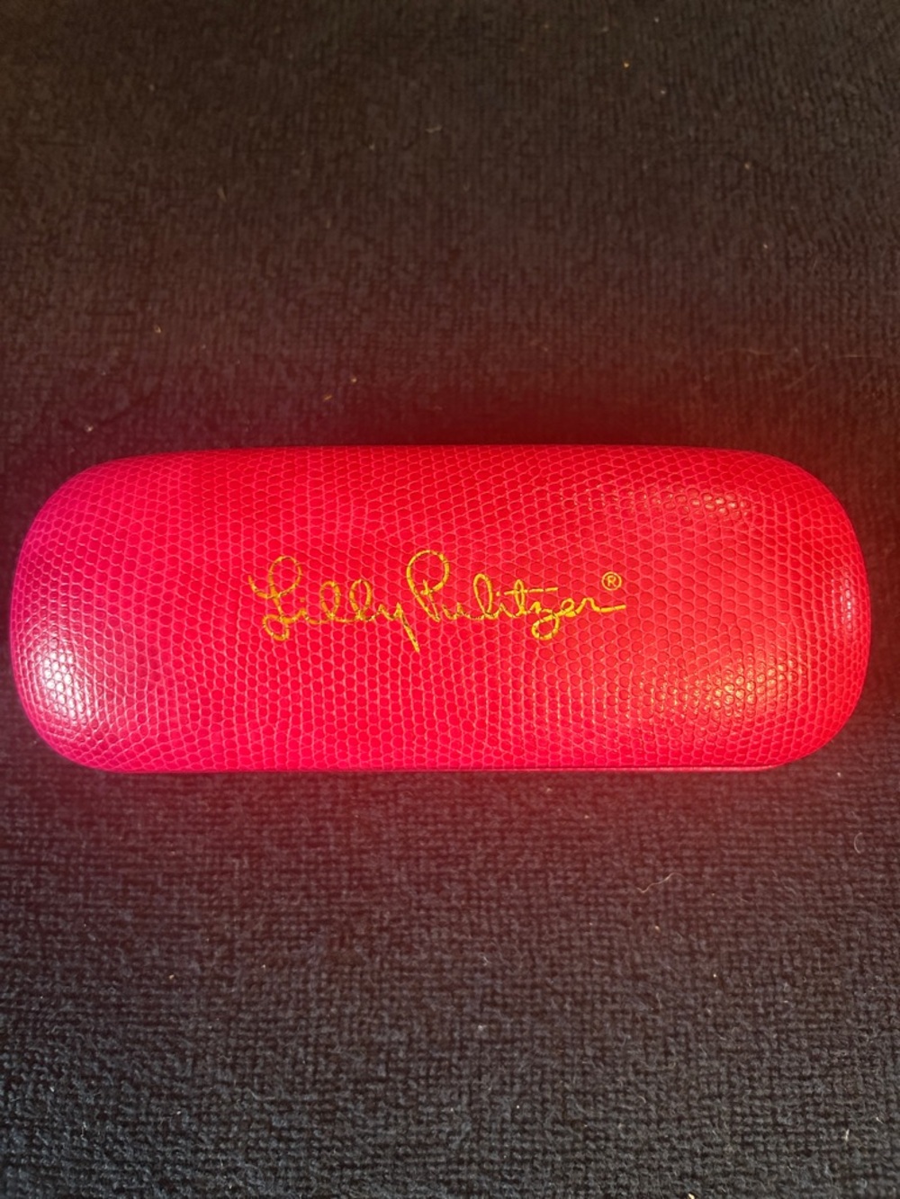 Lilly Pulitzer Hot Pink Lizard Hard Eyewear Case with Purple Velvet Lining